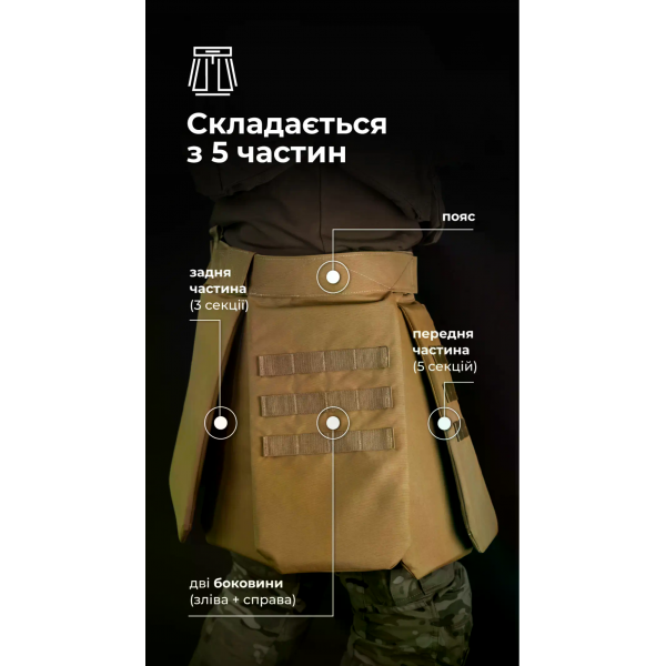 Тактический кильт Balistyka "Фолд" с баллистическим противоосколочным пакетом 1 класса защиты Coyote 