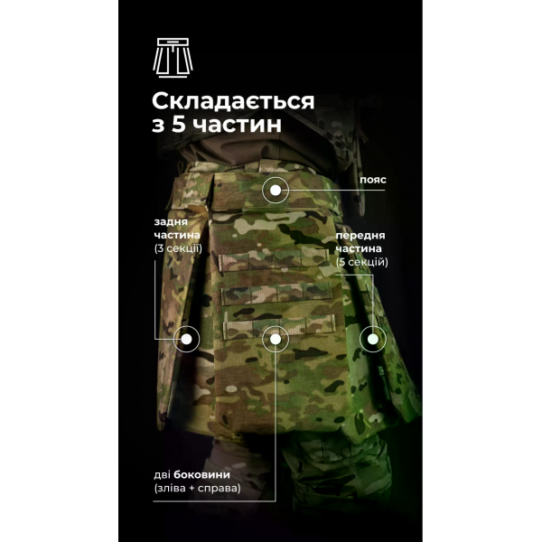 Тактический кильт Balistyka "Фолд" с баллистическим противоосколочным пакетом 1 класса защиты Multicam