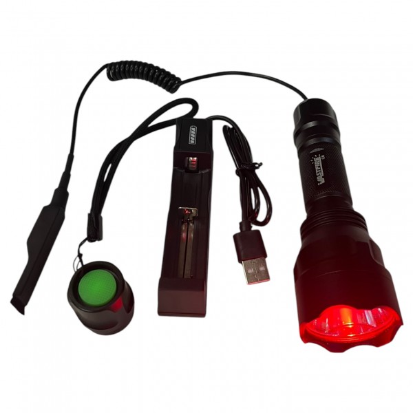 Фонарик тактический VastFire Torch 8 (красный свет) с аккумулятором, зарядным и пультом
