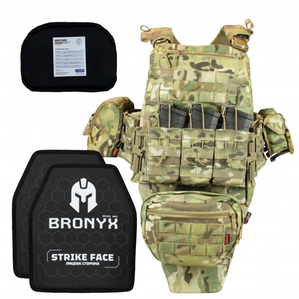 Комплект AVS Original MultiCam USA + плиты Bronix + баллистическая защита паха и подсумки