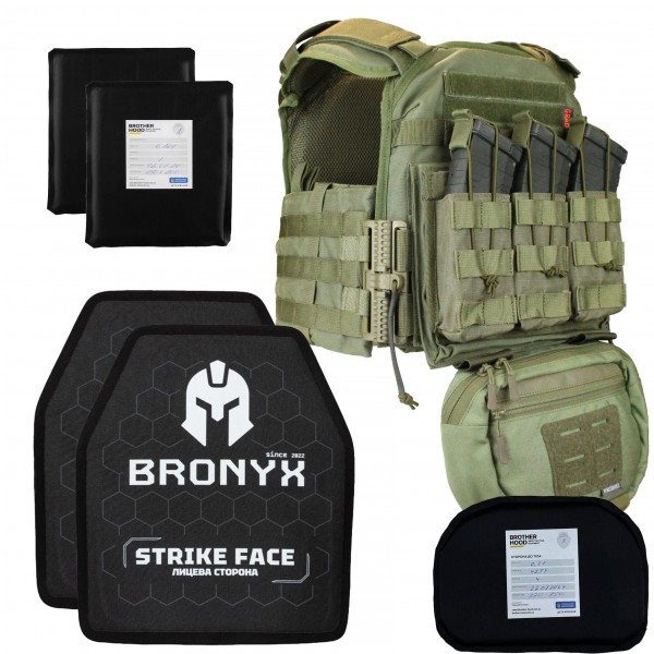 Бронекомплект плитоноска Grad FOPC QRS Olive з підсумками, плитами Bronix та балістичними пакетами