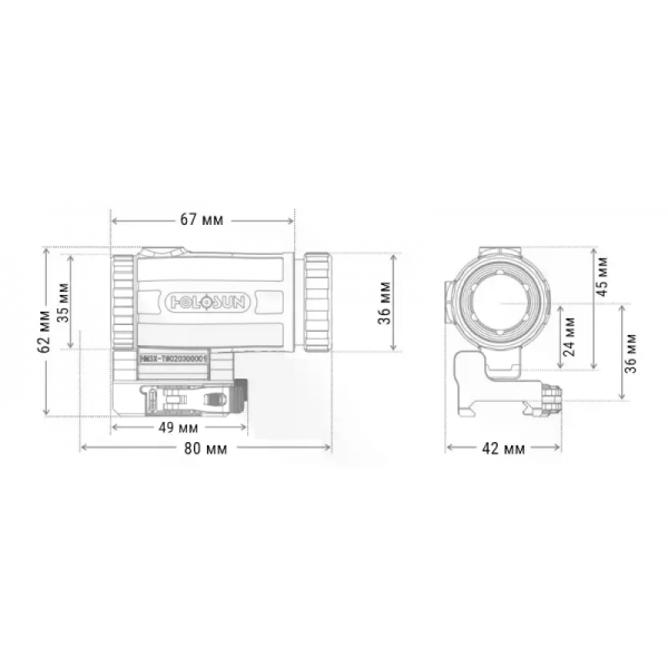 Магнифер Holosun HM3XT Micro 3x с откидным креплением на Weaver/Picatinny