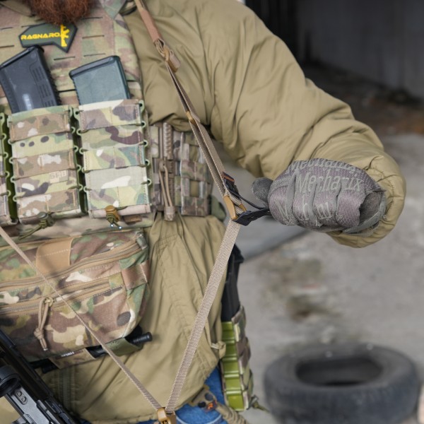 Ремень трехточечный оружейный RAGNAROK с широким наплечнтком KRAKEN carbine Gen.II Койот
