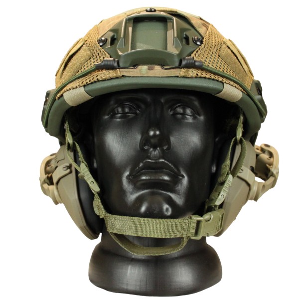 Комплект шлем баллистический FAST NIJ 0106.01 IIIA. 44 WENDY MultiCam с наушниками Walker's Razor Slim Electronic Muffs Flat Dark Earth