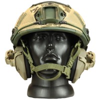 Комплект шлем баллистический FAST NIJ 0106.01 IIIA. 44 WENDY MM14 с наушниками Walker's Razor Slim Electronic Muffs Flat Dark Earth