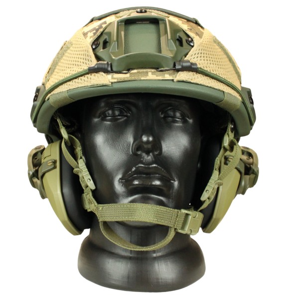 Комплект шлем баллистический FAST NIJ 0106.01 IIIA. 44 WENDY MM14 с наушниками Walker's Razor Slim Electronic Muffs OD Green