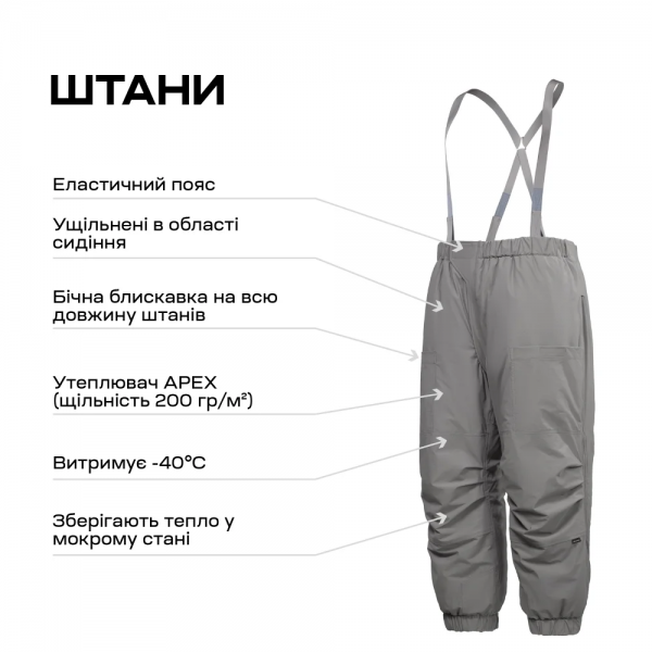 Штаны зимние Ukrarmor Level 7 North до -40°C (ECWCS Gen III). Grey